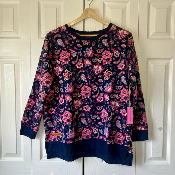 NWT Simply Southern crewneck fleece top navy paisley/floral - Picture 2 of 9